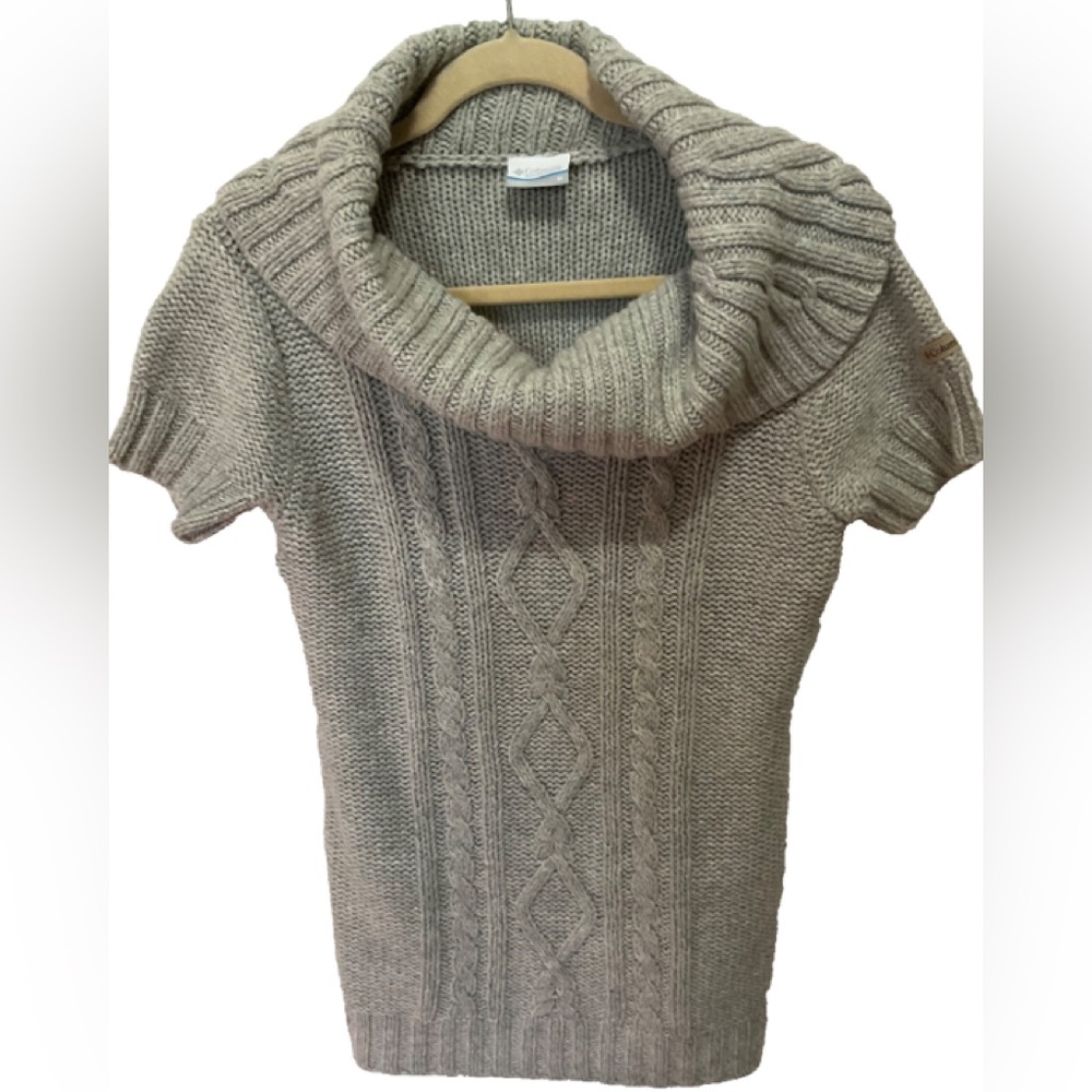 Columbia Womens Med Wool Blend Sweater Gray Cable Knit Wool Blend Short Sleeve